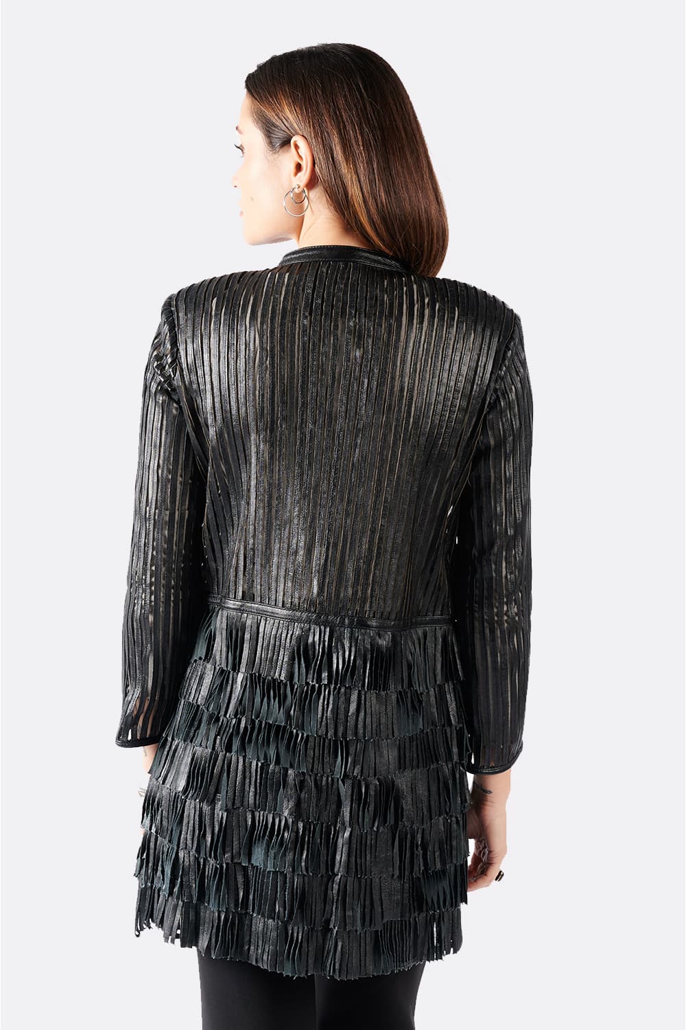 Fringed Jacket with Studs and Zip donna Barone firenze - 8