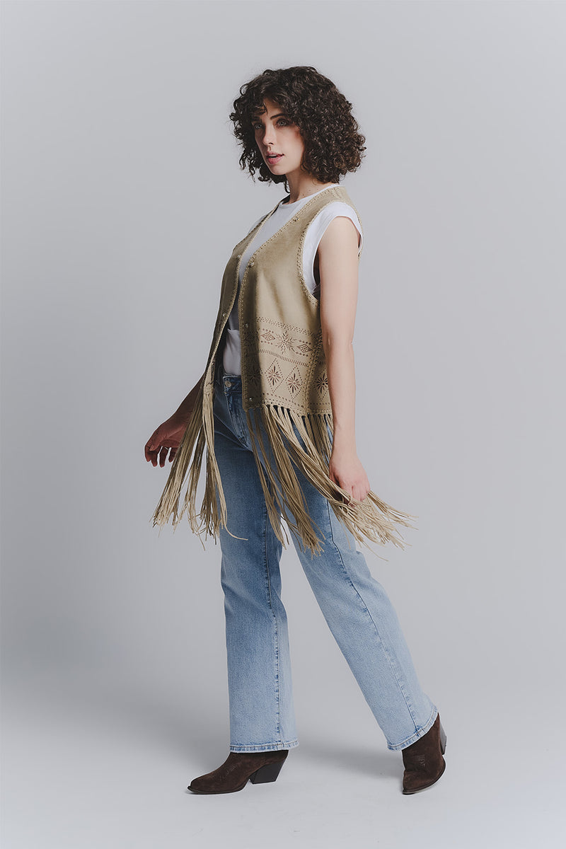 Olive Embroidered Vest woman Barone firenze - 2