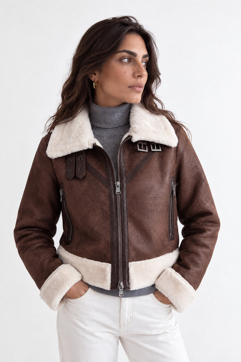 Ginevra Shearling Style Jacket Dark Brown woman Barone firenze - 5