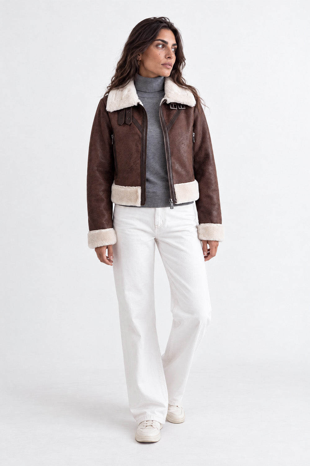 Ginevra Shearling Style Jacket Dark Brown woman Barone firenze - 7