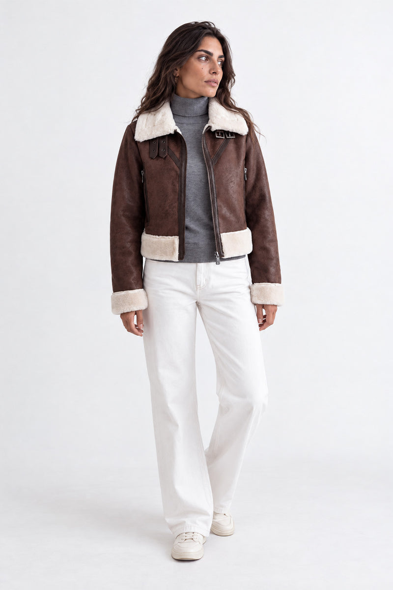 Ginevra Shearling Style Jacket Dark Brown woman Barone firenze - 7