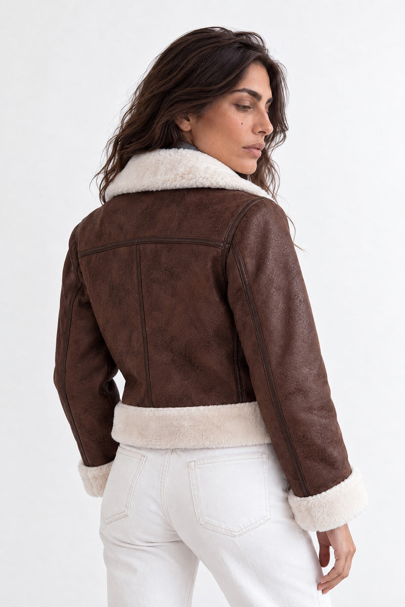 Ginevra Shearling Style Jacket Dark Brown woman Barone firenze - 12