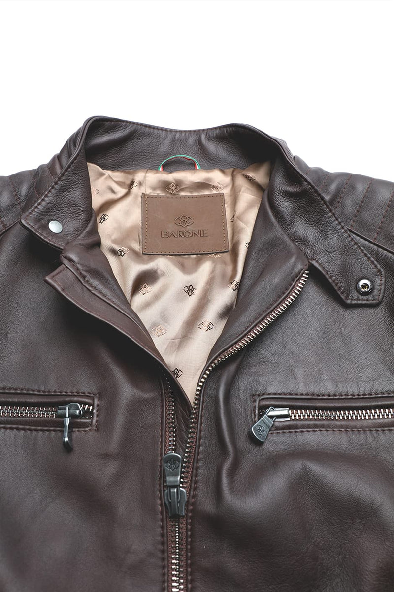 Michele Leather Jacket with Stitching uomo Barone firenze - 9
