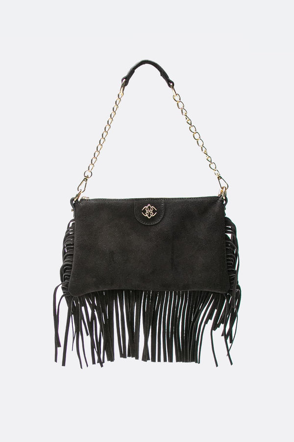 Opéra Suede Black Fringed Bag donna Barone firenze
