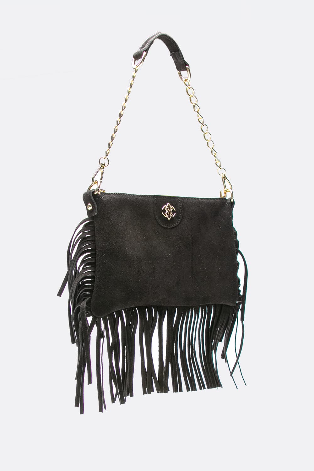 Opéra Suede Black Fringed Bag woman Barone firenze - 2