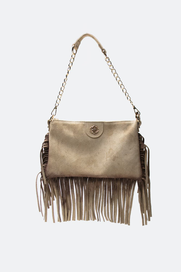 Opéra Suede Taupe Fringed Bag donna Barone firenze