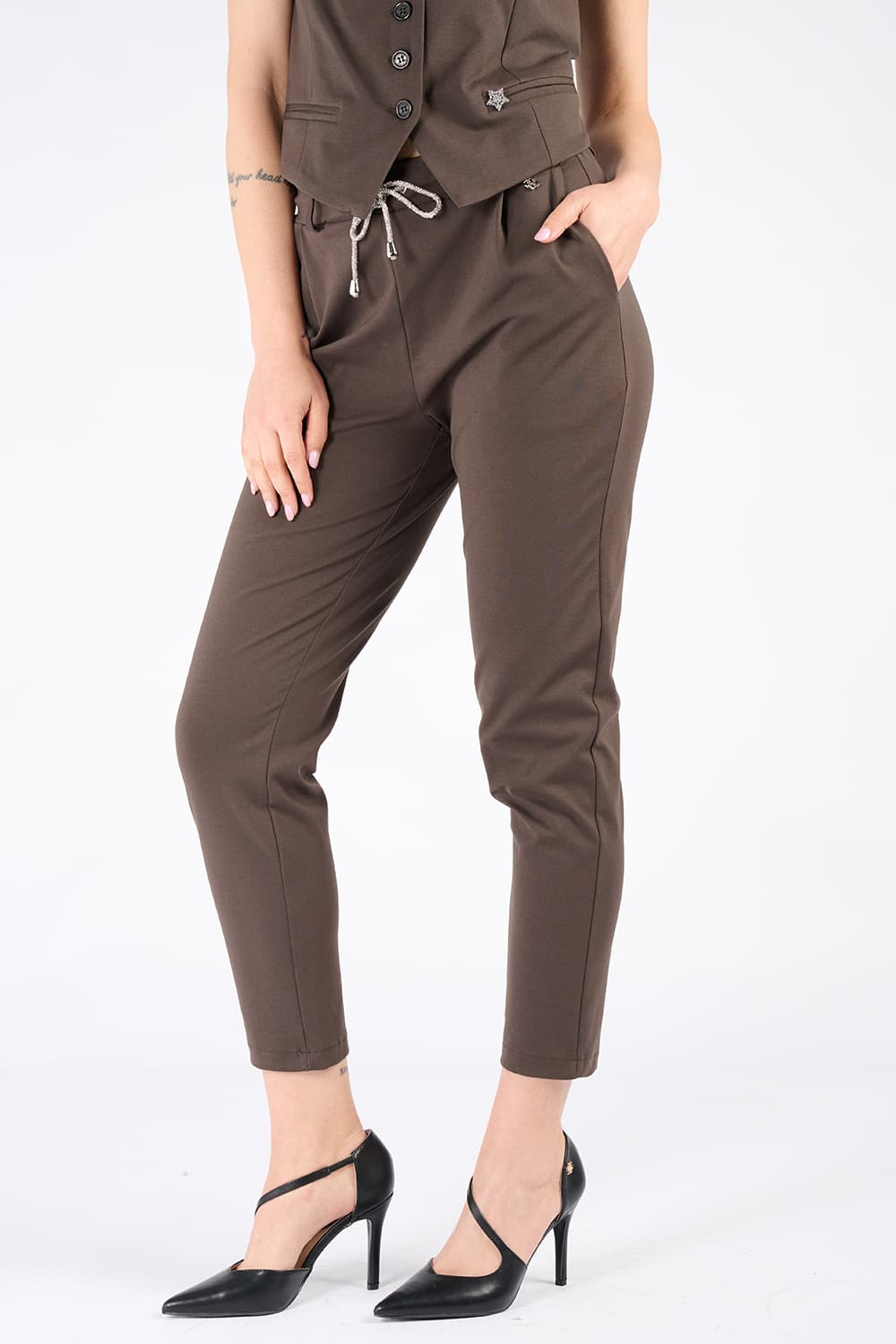 Shine Trousers Dark Brown donna Barone firenze - 1
