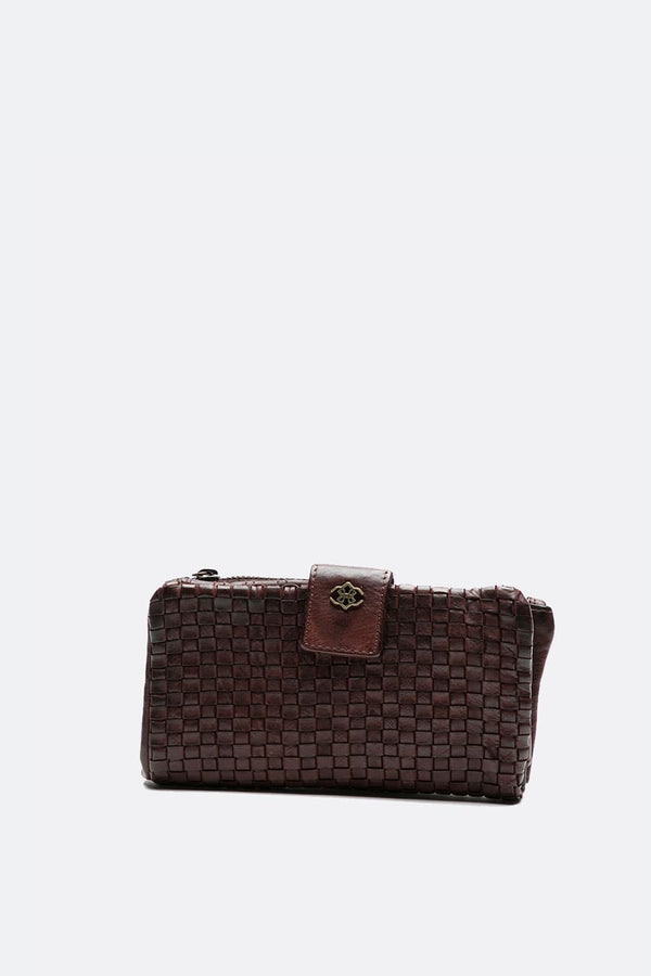 Large Woven Wallet with Button Dark Brown woman Barone firenze