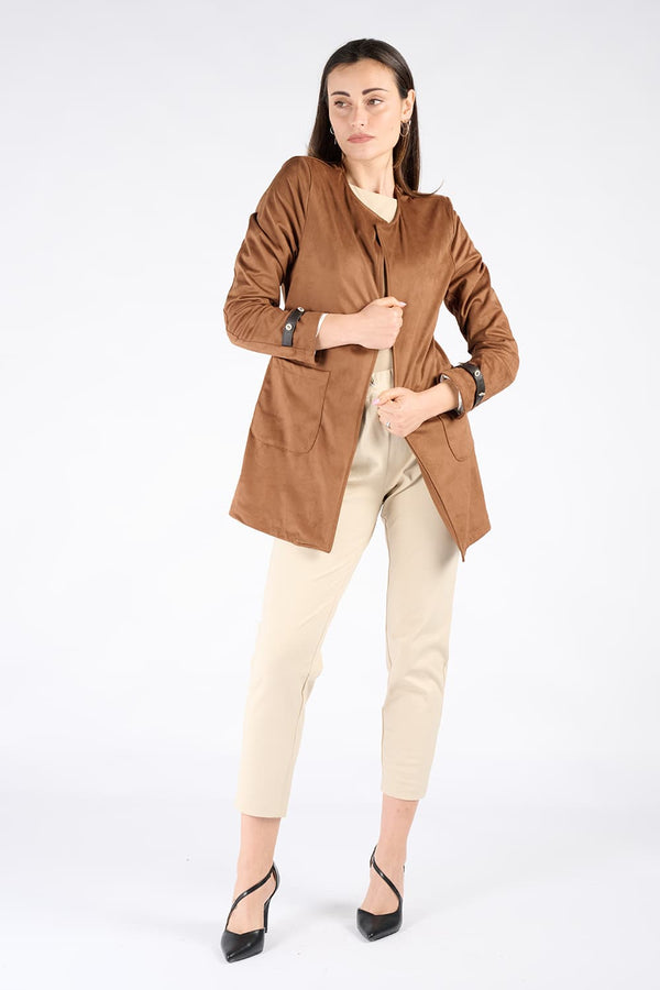 Alcantara Duster Coat in Tan woman Barone firenze