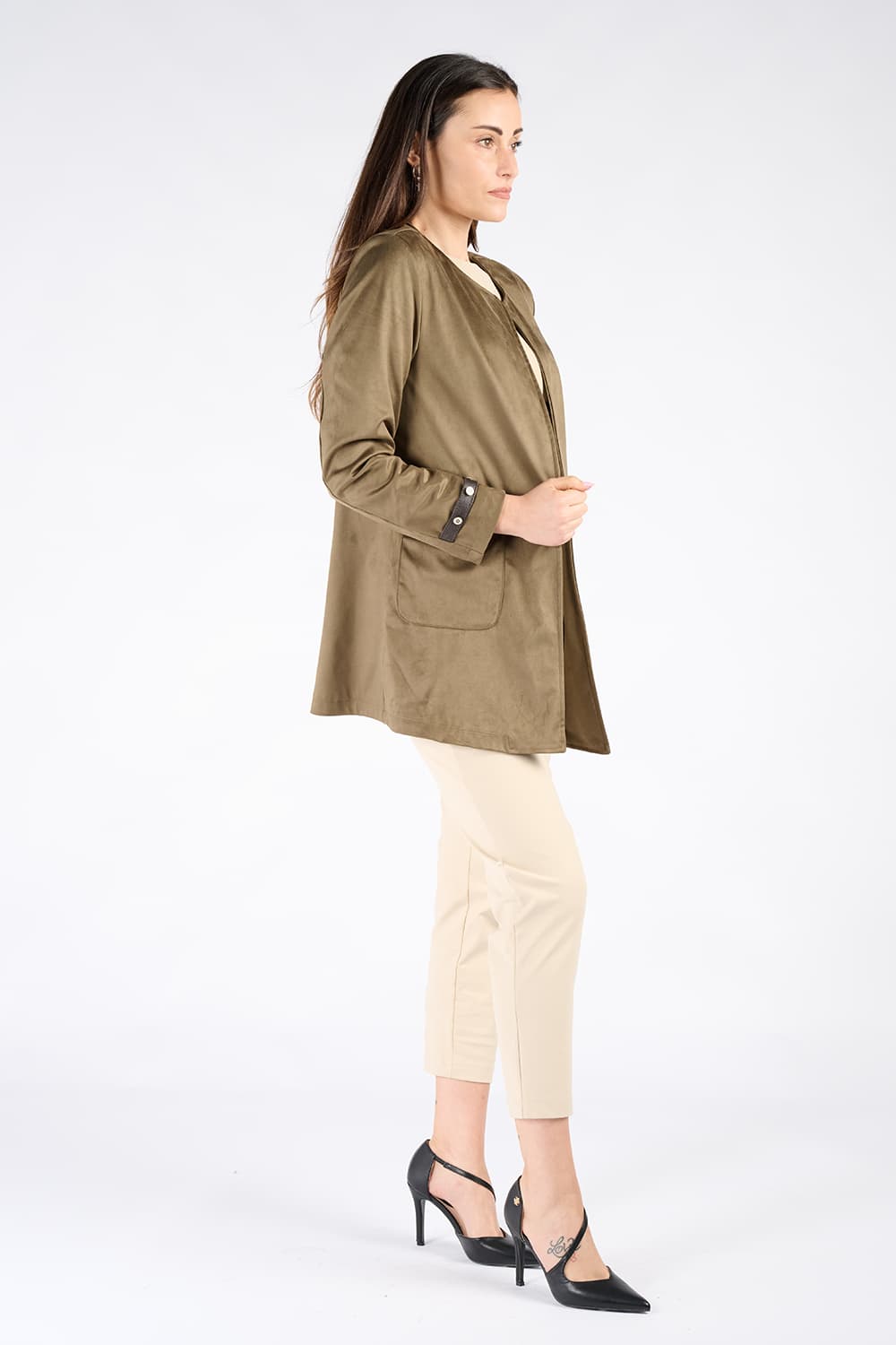 Alcantara Duster Coat in Green woman Barone firenze - 3