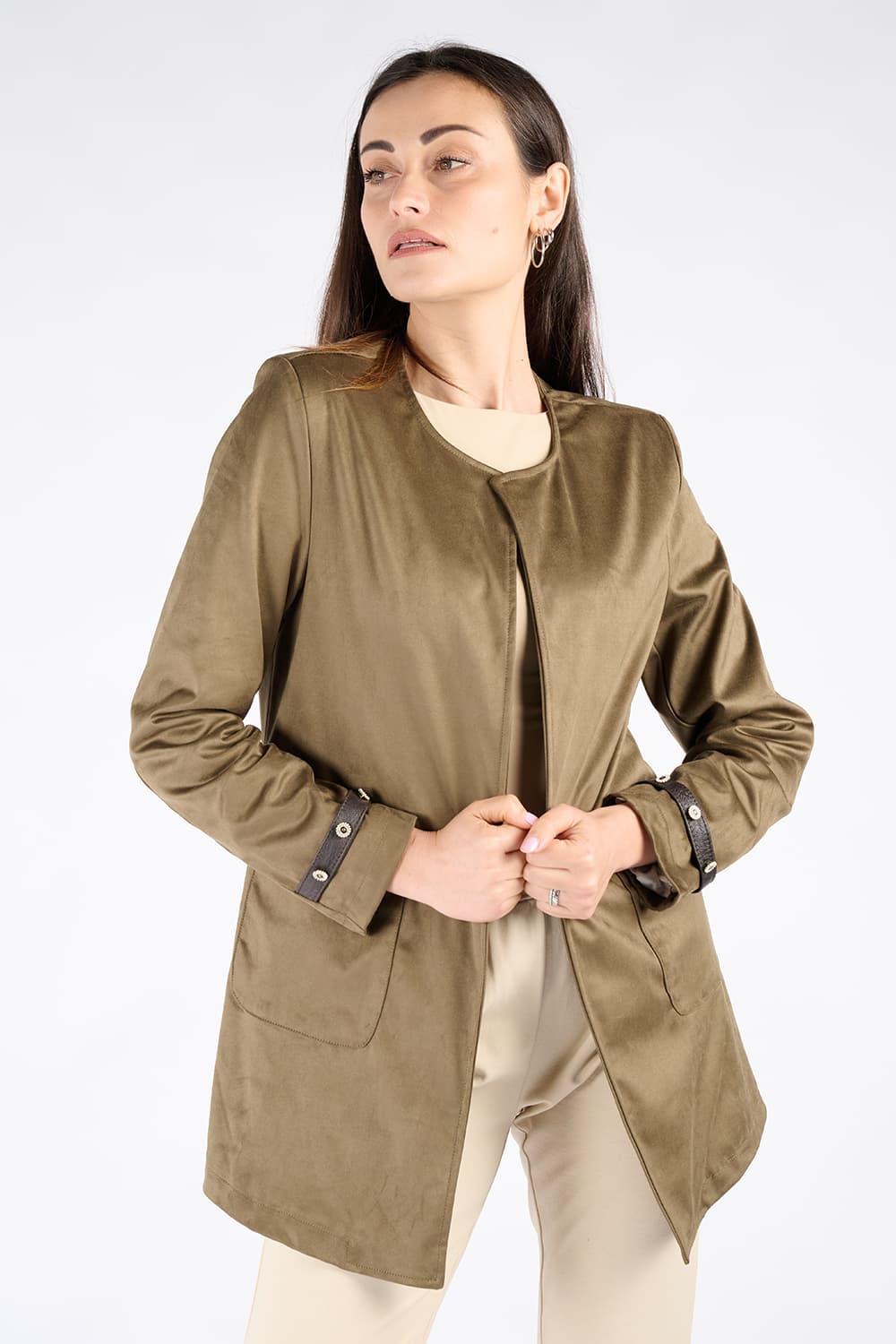 Alcantara Duster Coat in Green woman Barone firenze - 1