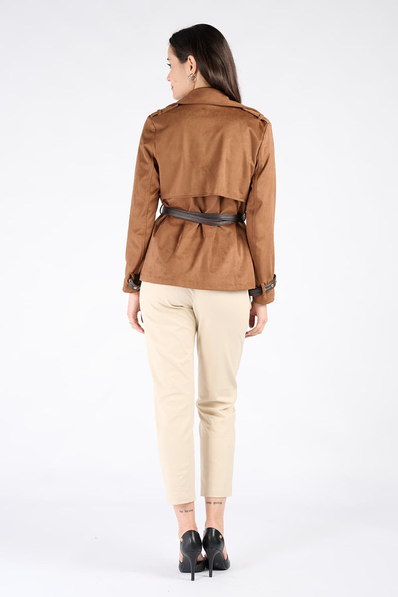 Short Alcantara Trench Coat in Tan woman Barone firenze - 5