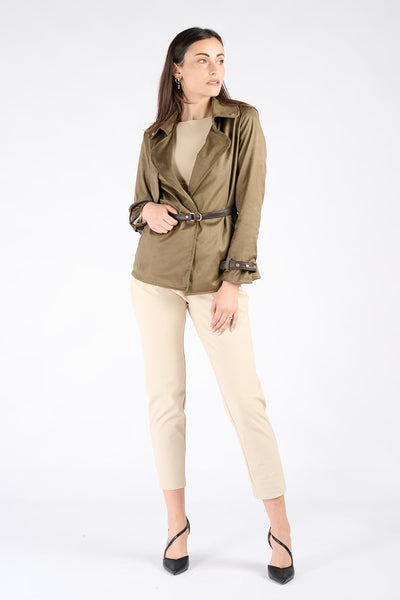 Short Alcantara Trench Coat in Green