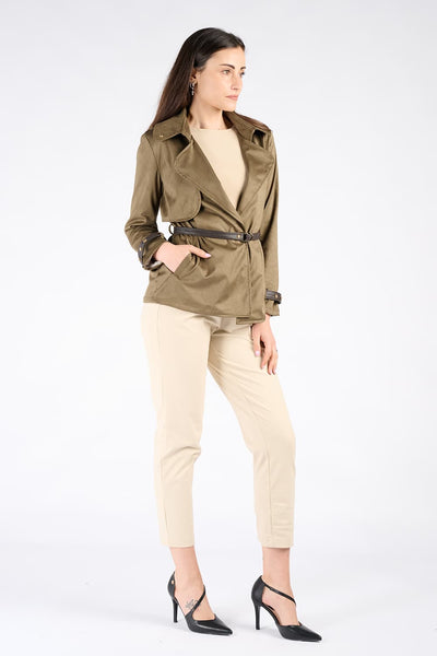 Short Alcantara Trench Coat in Green