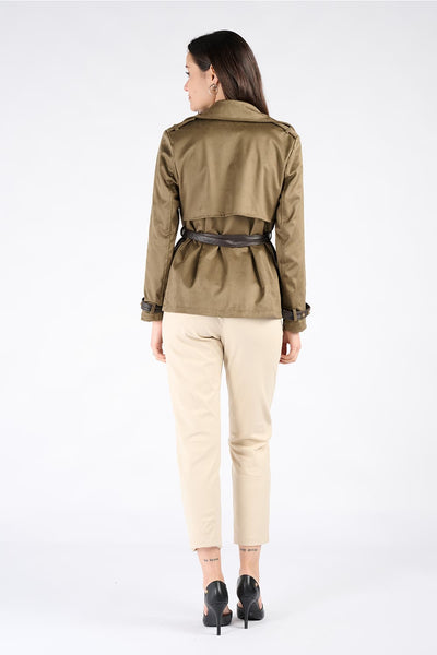 Short Alcantara Trench Coat in Green
