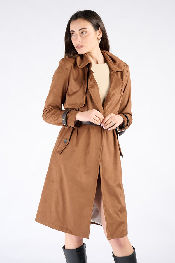 Alcantara Trench Coat in Tan woman Barone firenze