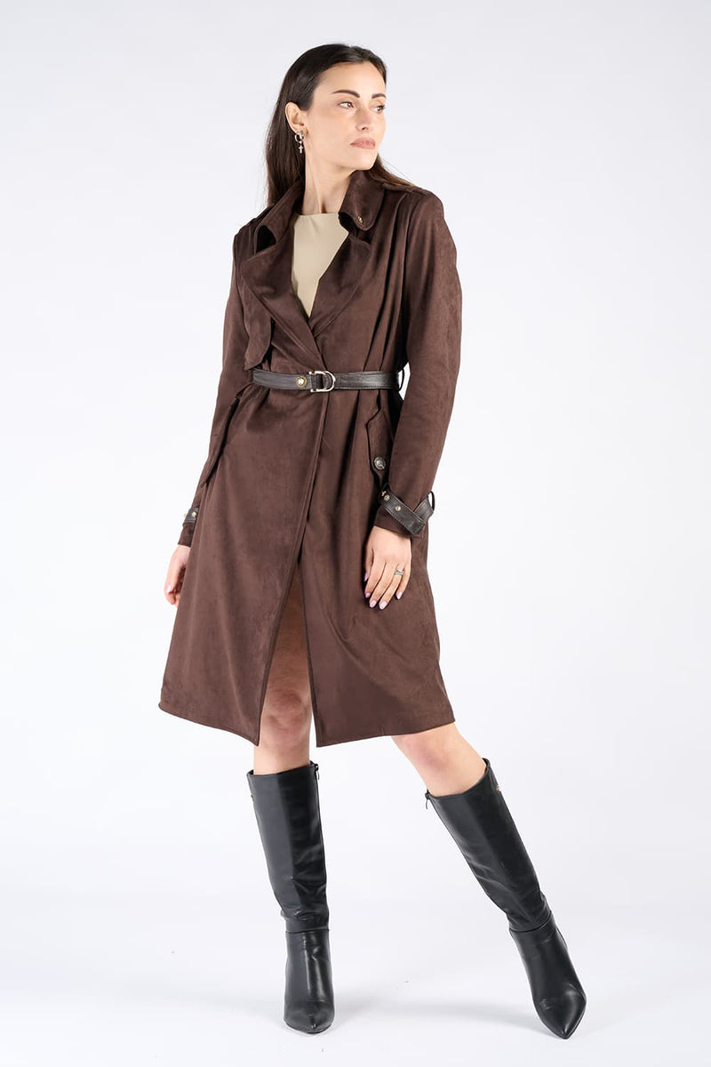 Alcantara Trench Coat in Dark Brown woman Barone firenze - 2