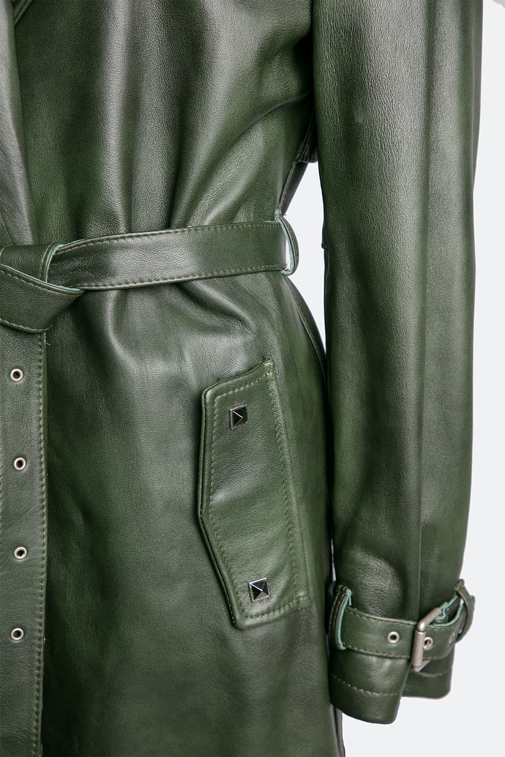 Green Studded Trench Coat donna Barone firenze - 7