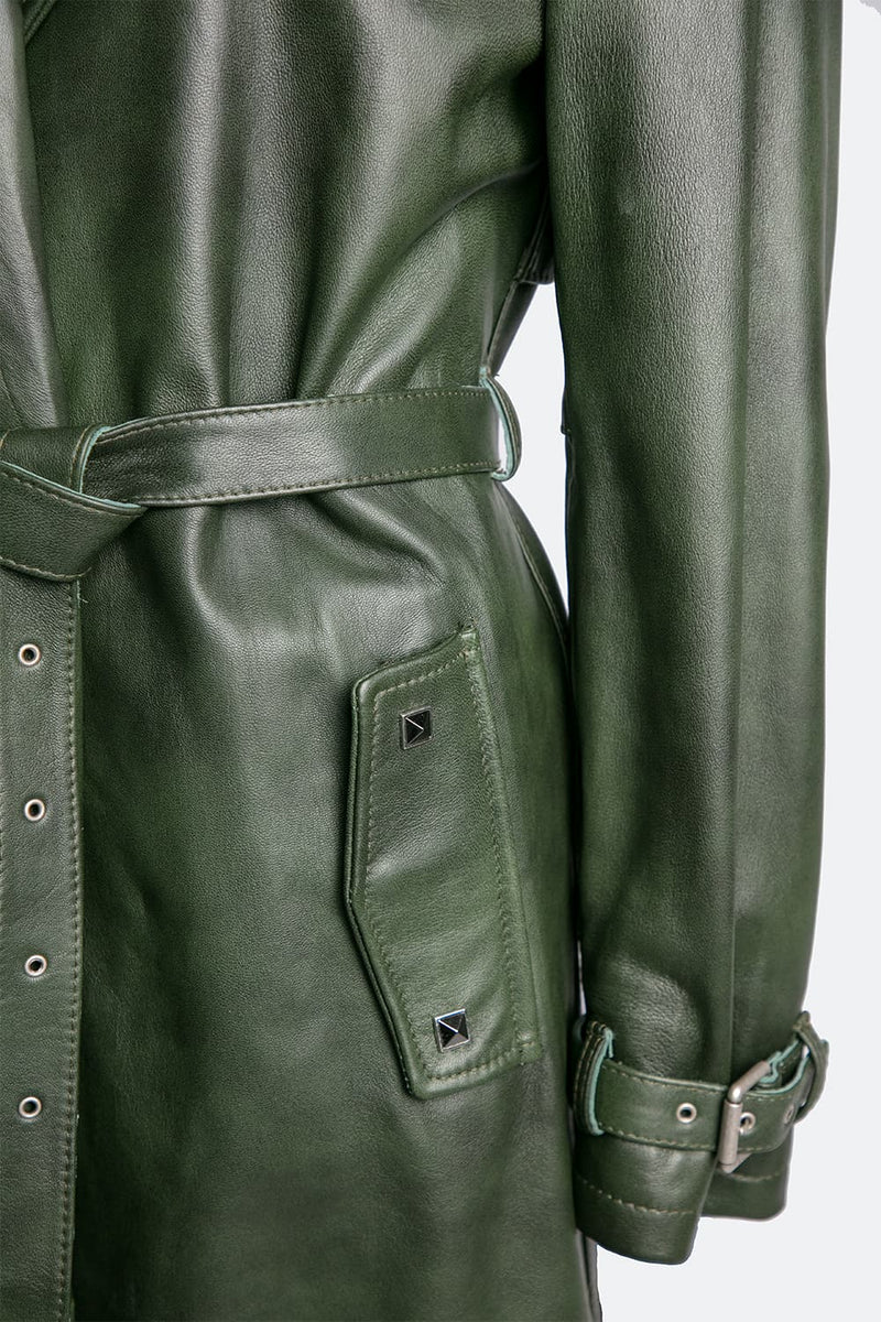 Green Studded Trench Coat donna Barone firenze - 7
