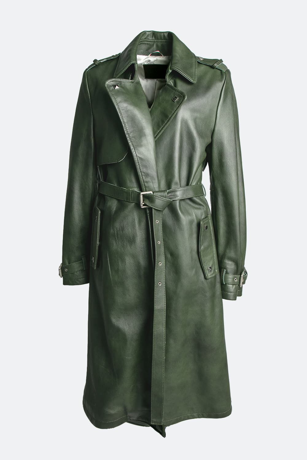 Green Studded Trench Coat donna Barone firenze - 1