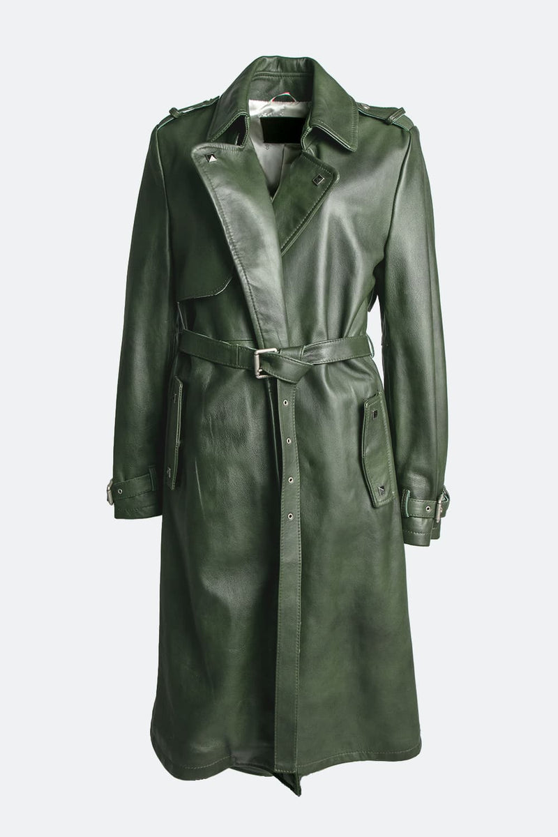 Green Studded Trench Coat donna Barone firenze - 1