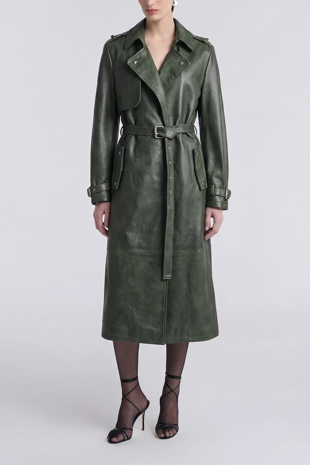 Green Studded Trench Coat donna Barone firenze - 5