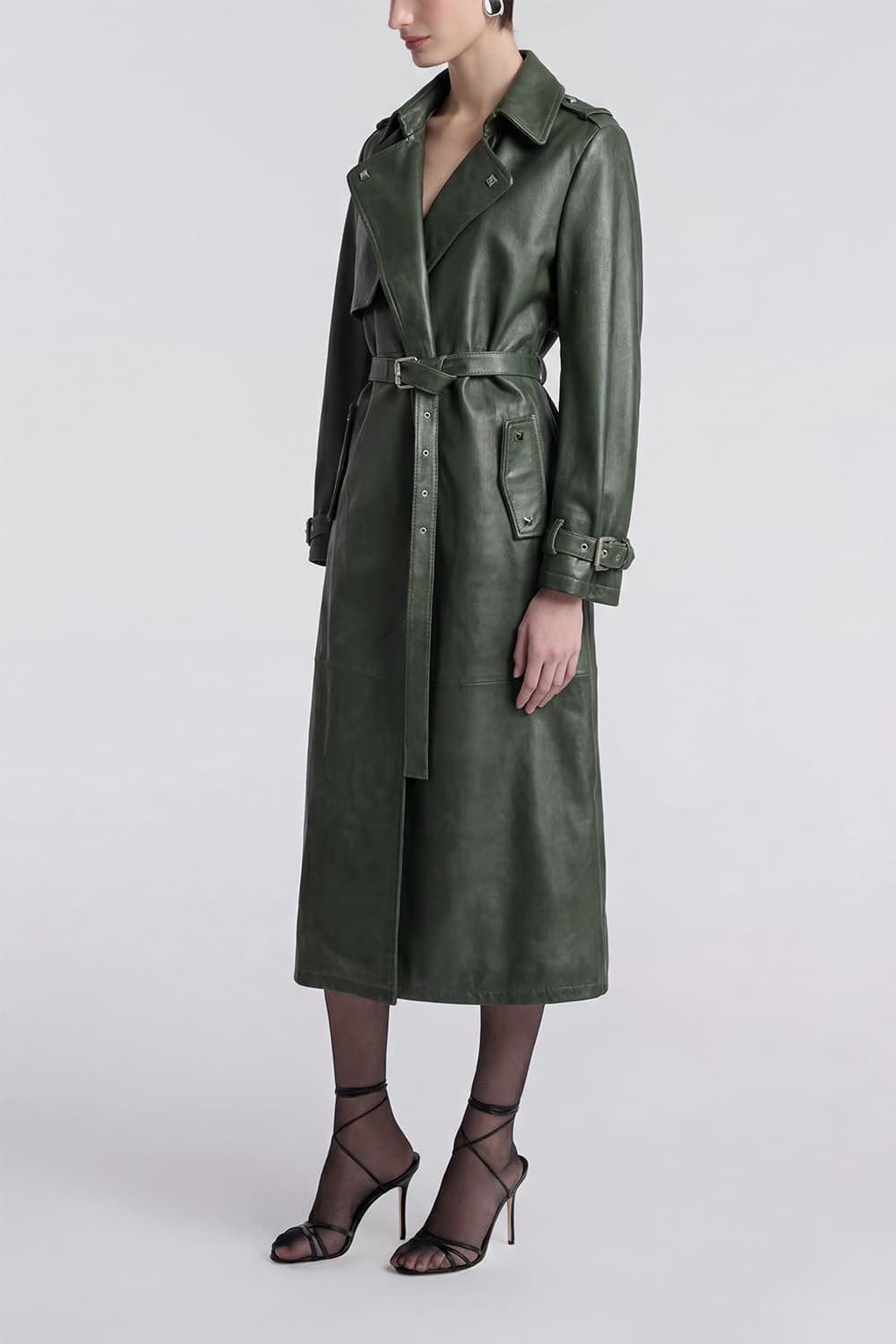 Green Studded Trench Coat donna Barone firenze - 2