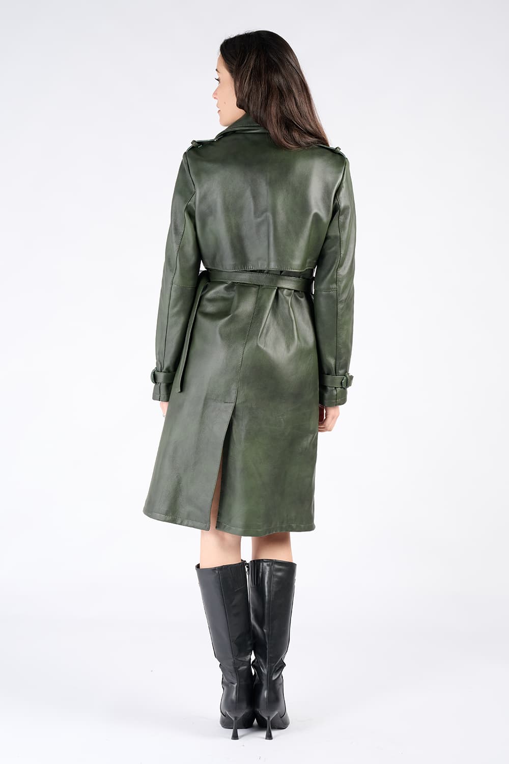 Green Studded Trench Coat donna Barone firenze - 9