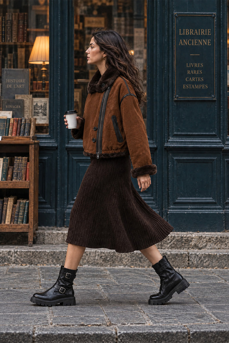 Viktoria Shearling Style Cuoio/Cioccolato woman Barone firenze - 6