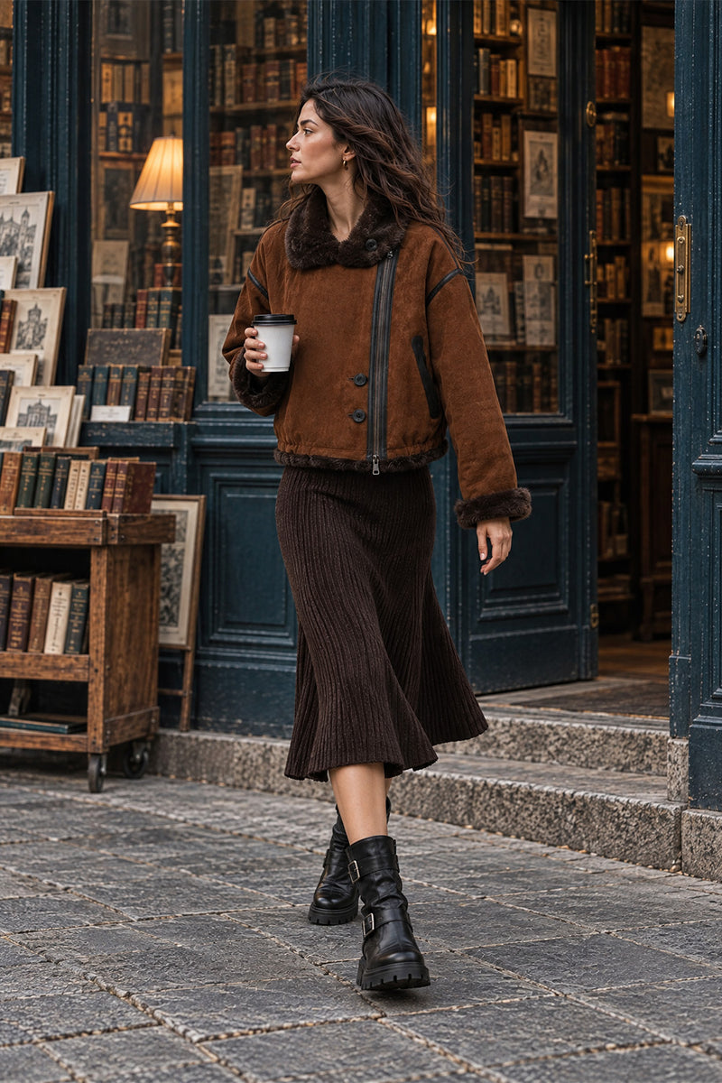 Viktoria Shearling Style Cuoio/Cioccolato woman Barone firenze - 3