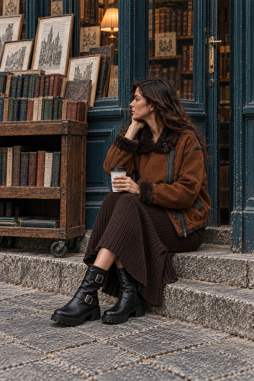 Viktoria Shearling Style Cuoio/Cioccolato woman Barone firenze - 8