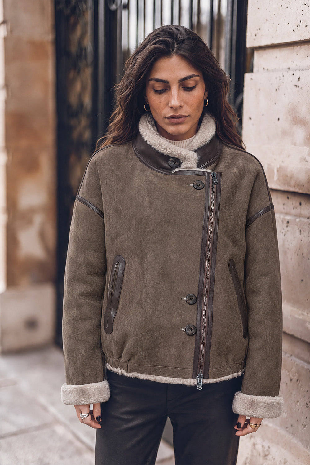 Viktoria Shearling Style Verde/Grigio woman Barone firenze - 1