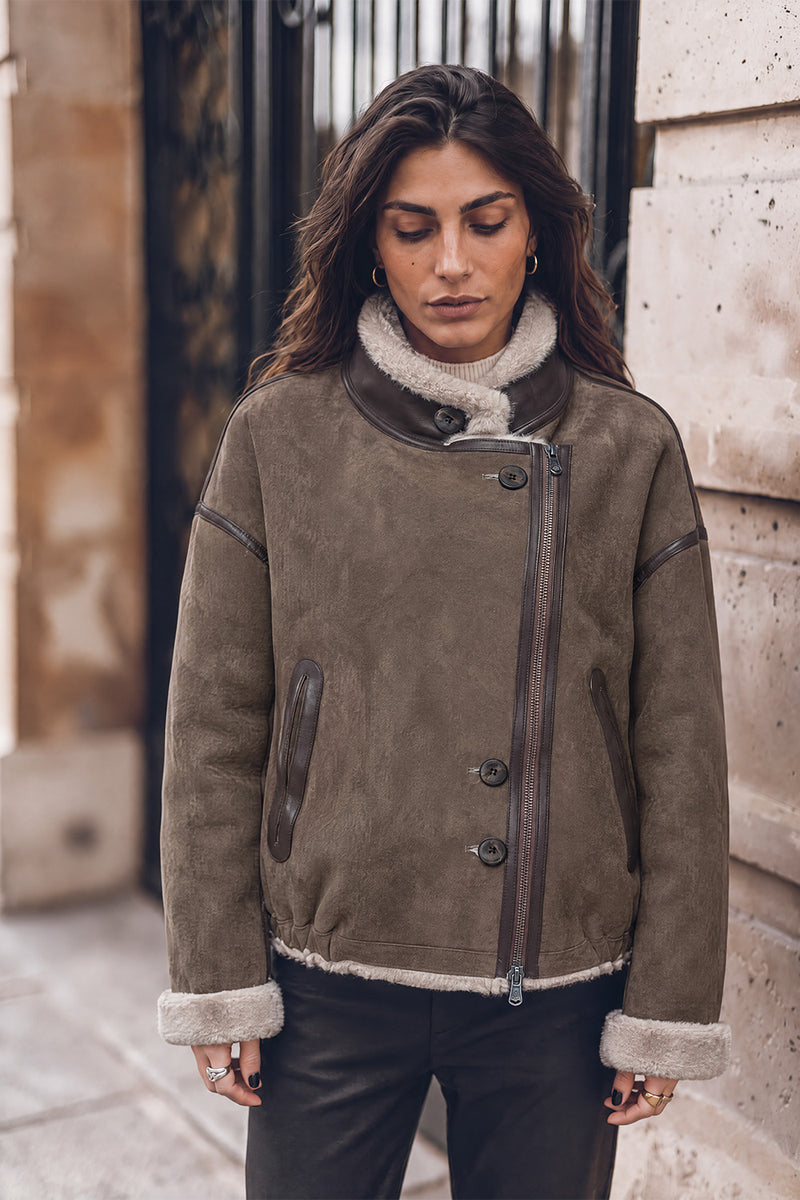 Viktoria Shearling Style Verde/Grigio woman Barone firenze - 1