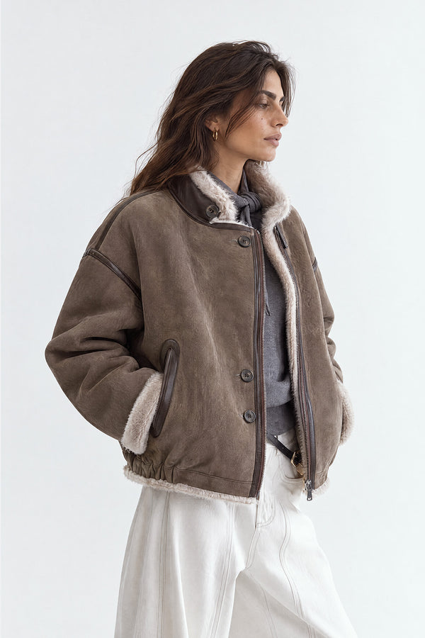 Viktoria Shearling Style Verde/Grigio woman Barone firenze