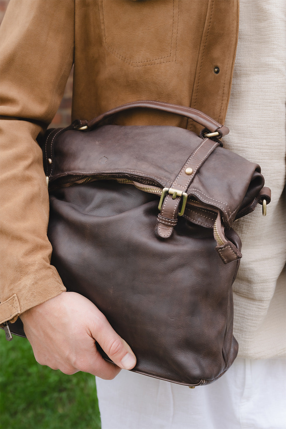 BRN - 050 Backpack in Dark Brown unisex Barone firenze - 2