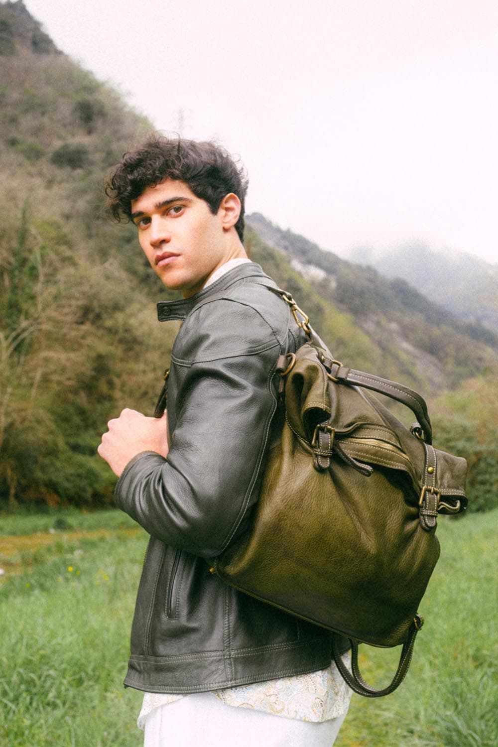 Brn 050 Green Backpack unisex Barone firenze - 6