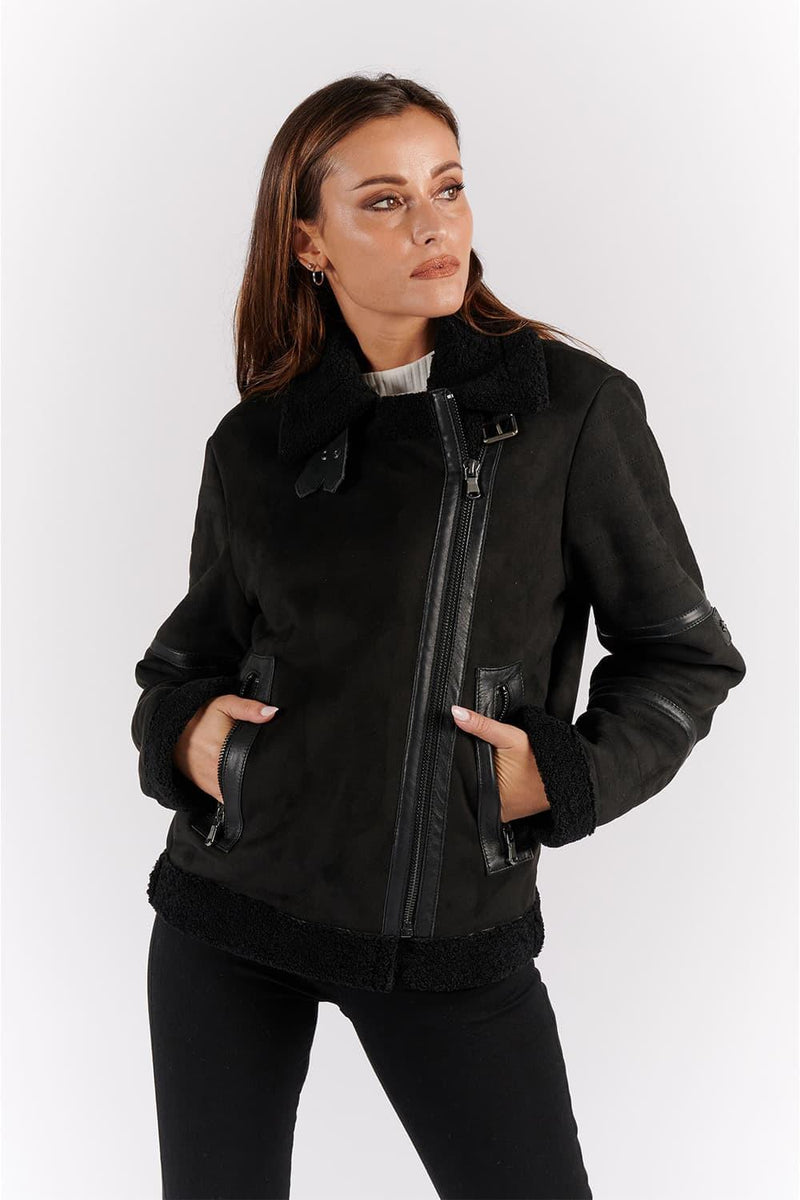 Chiodo Shearling Style Women's Black unisex Barone firenze - 10