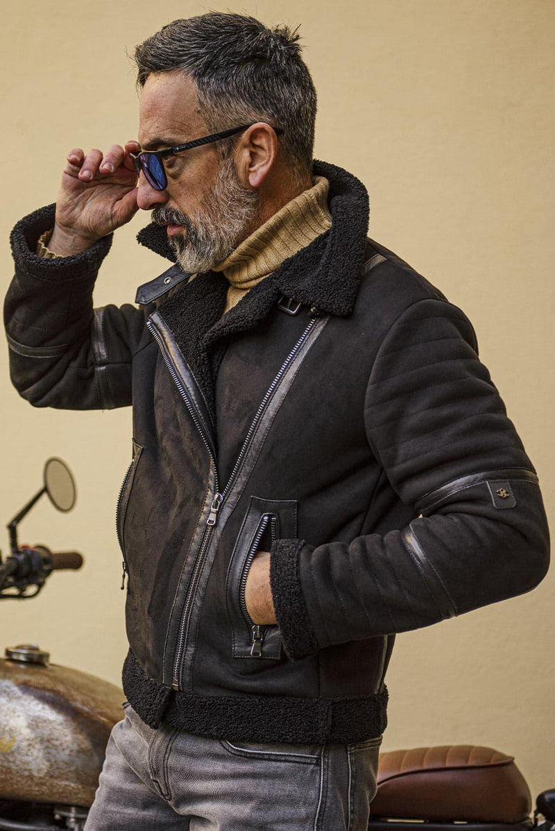 Chiodo Shearling Style Black unisex Barone firenze - 8