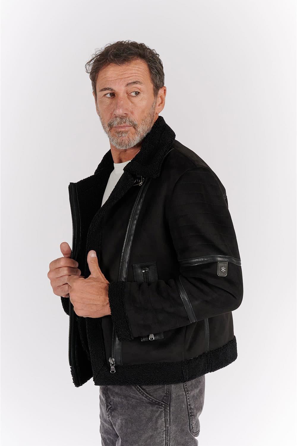 Chiodo Shearling Style Black unisex Barone firenze - 11