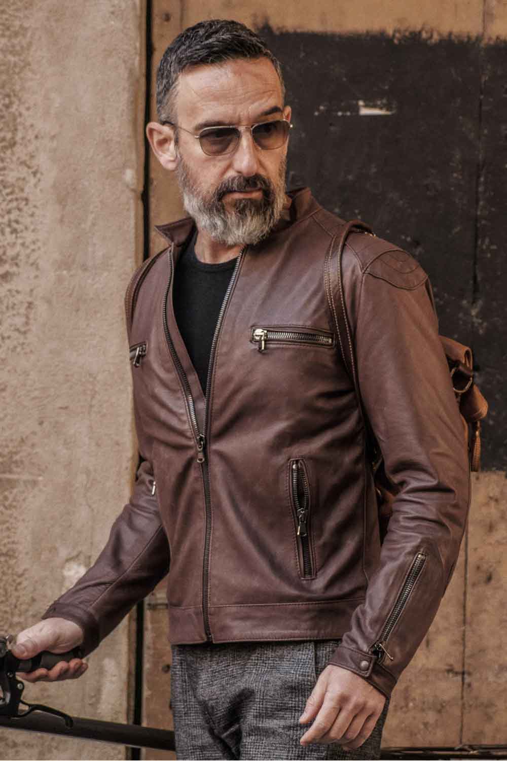 Michele Leather Jacket with Stitching uomo Barone firenze - 1