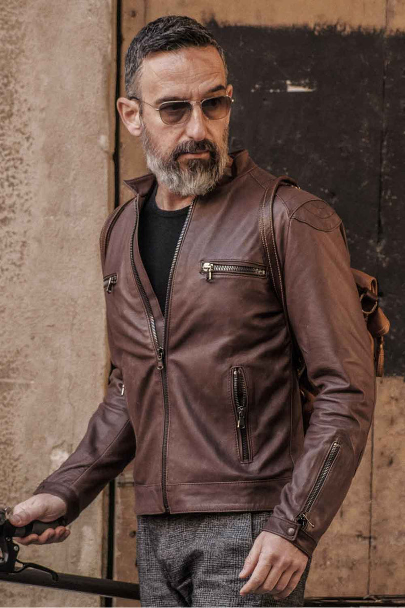 Michele Leather Jacket with Stitching uomo Barone firenze - 1