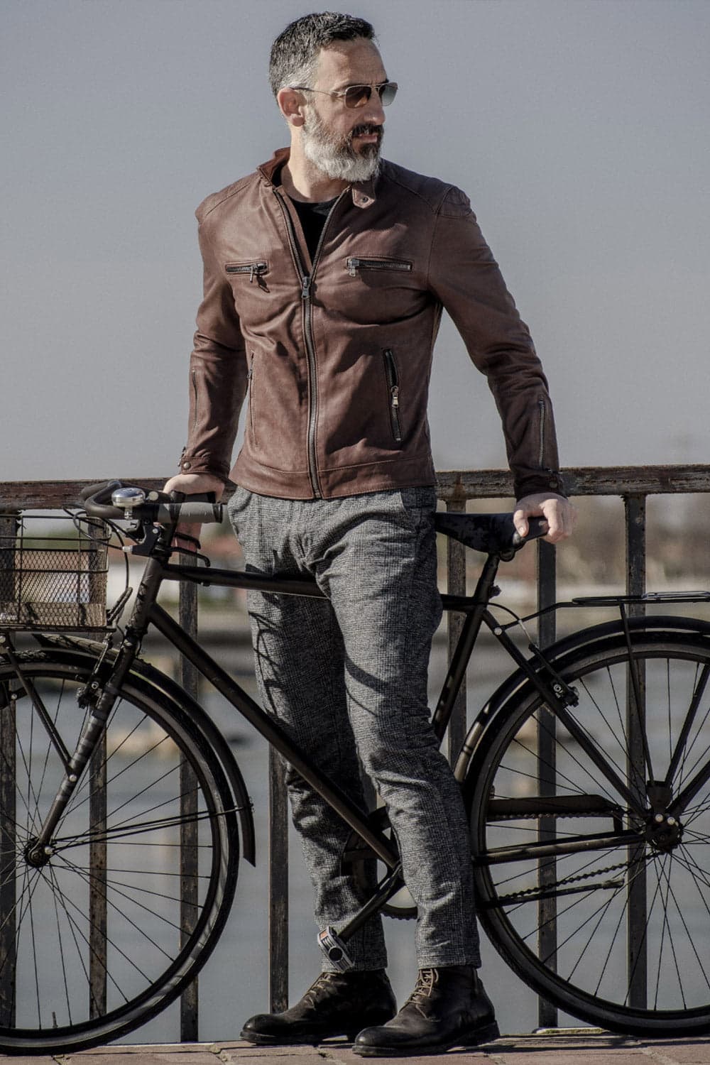 Michele Leather Jacket with Stitching uomo Barone firenze - 5
