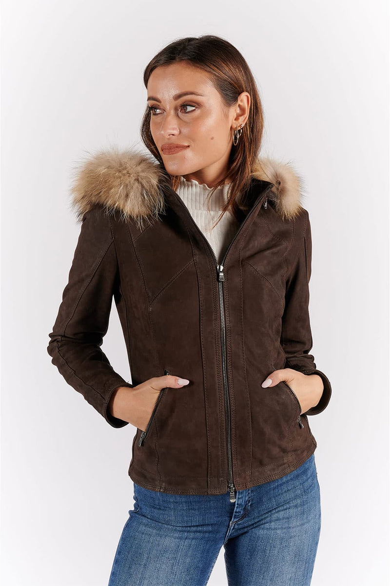 Sofia Oleato with Hood Fur Dark Brown donna Barone firenze - 3