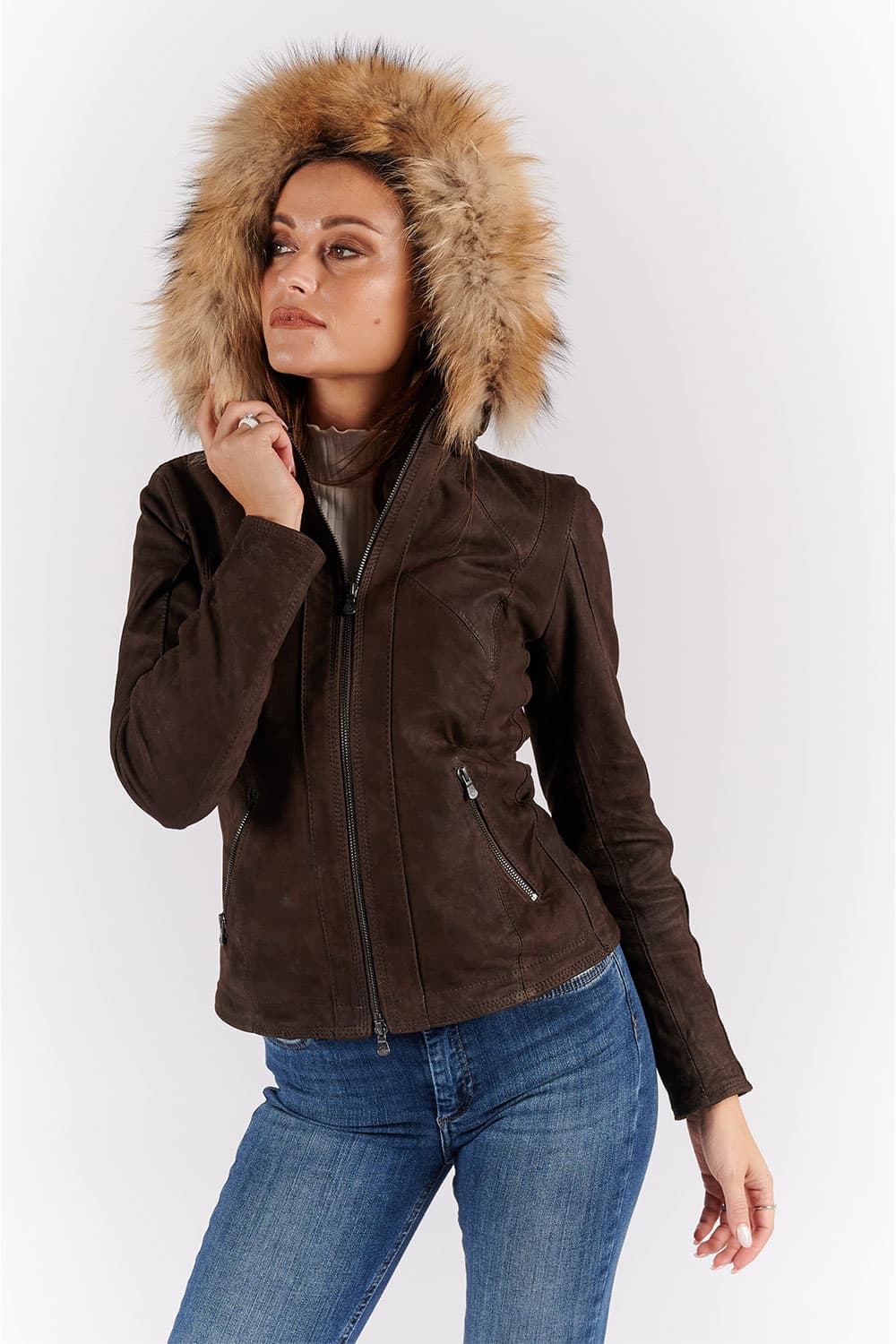 Sofia Oleato with Hood Fur Dark Brown donna Barone firenze - 8